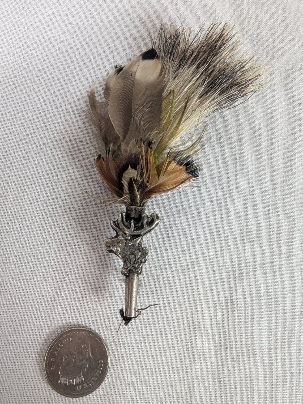 Vtg Metal Stag Deer Elk Moose Head Feather Hunting Oktoberfest German Hat Pin